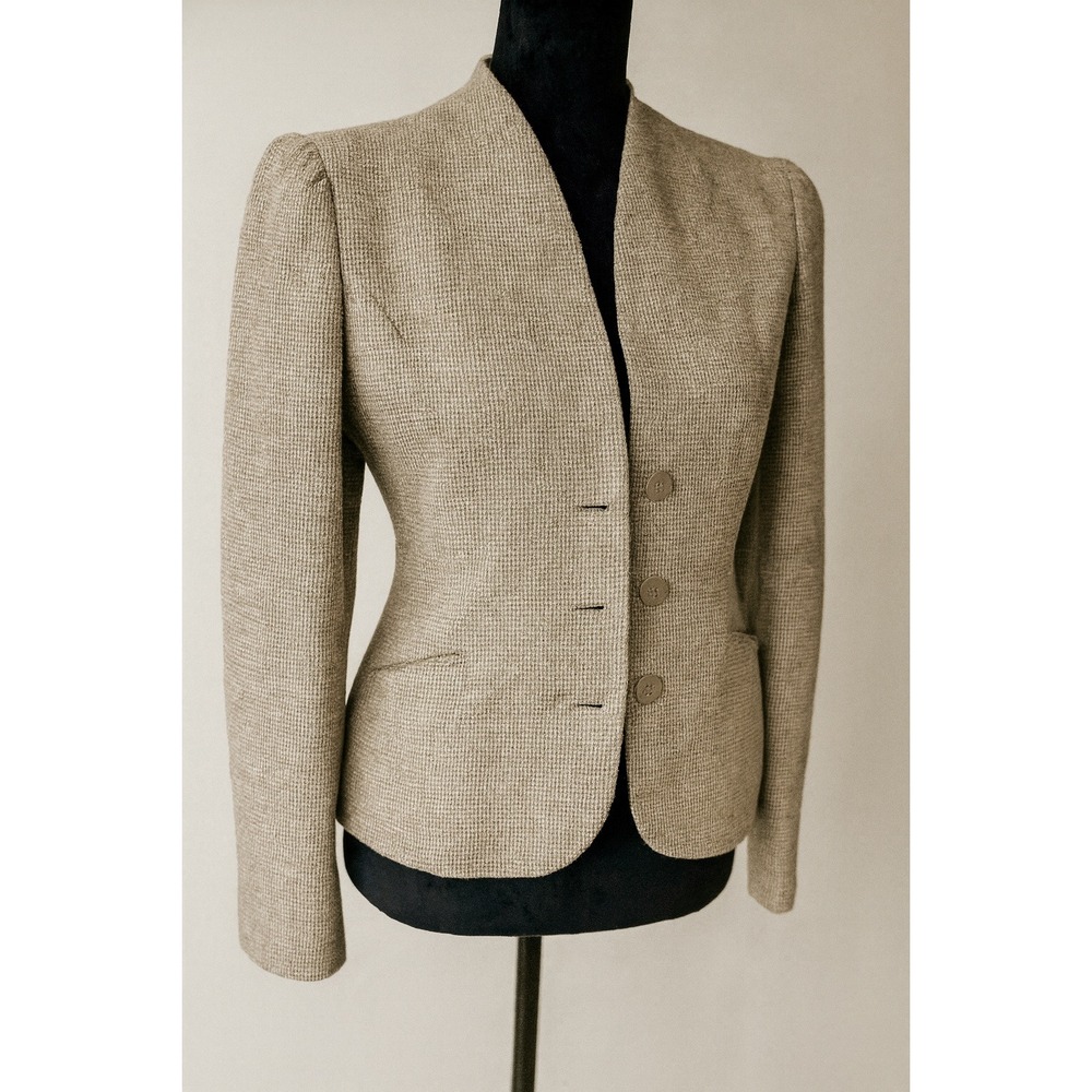 PEABODY HOUSE Womens Blazer Jacket Tan Houndstooth‎ Button Front Size 13 14